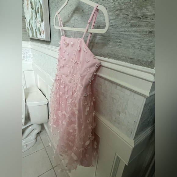 Small SHEIN 3d floral Applique dress straps short pink mesh tulle cami flower - Picture 10 of 16